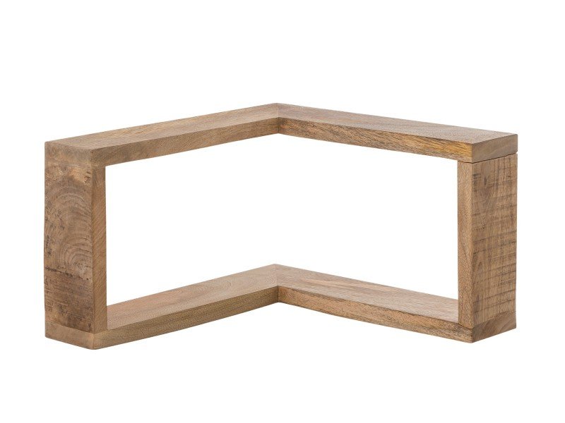 Eckregal "Pune" aus massivem Holz, offenes modernes Design in warmer Holzfarbe – platzsparend für Wohnzimmer, Dekoration und Bücher