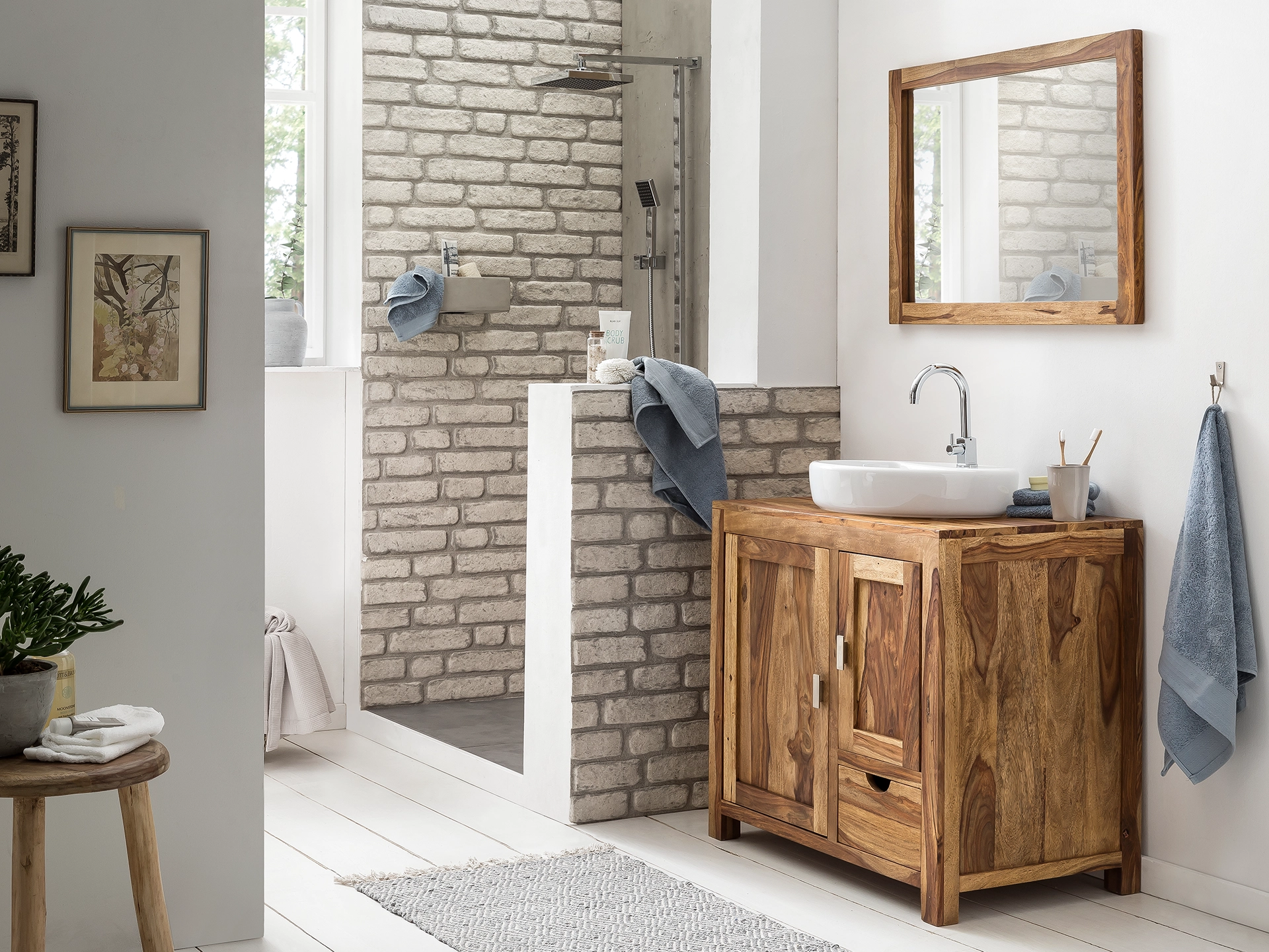 Badmöbel Set Laros Akazie – Waschtisch 80 cm