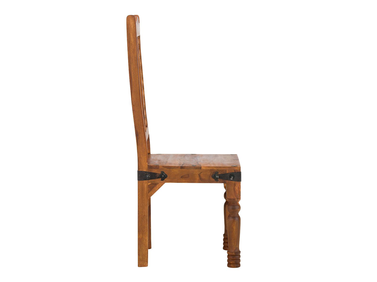 Freisteller: Seitenansicht Esszimmerstuhl Merlow aus lackierter Akazie, braun, Sitzhöhe 45 cm