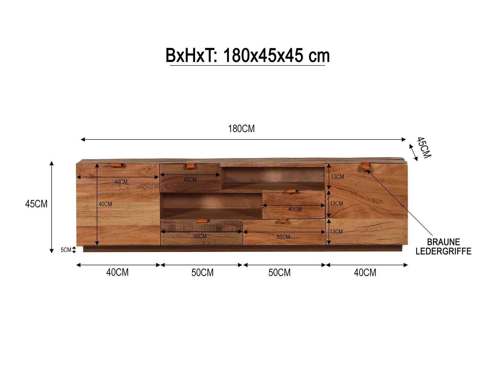 TV-Bank Oldwood Holz - recyceltes Altholz 180x45x45