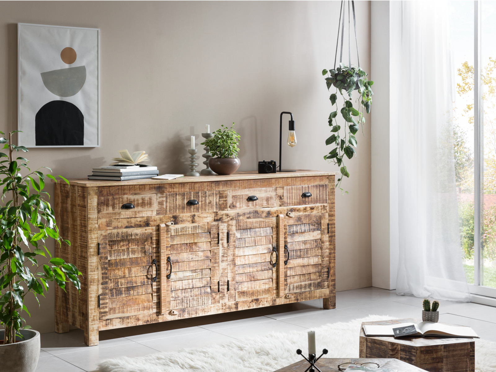 Sideboard Caribou II Holz - Mango 182x90x42 Halbambiente