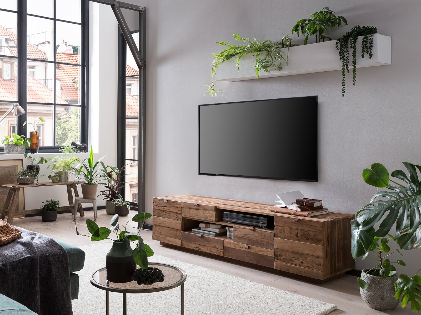 TV-Bank Oldwood Holz - recyceltes Altholz 180x45x45