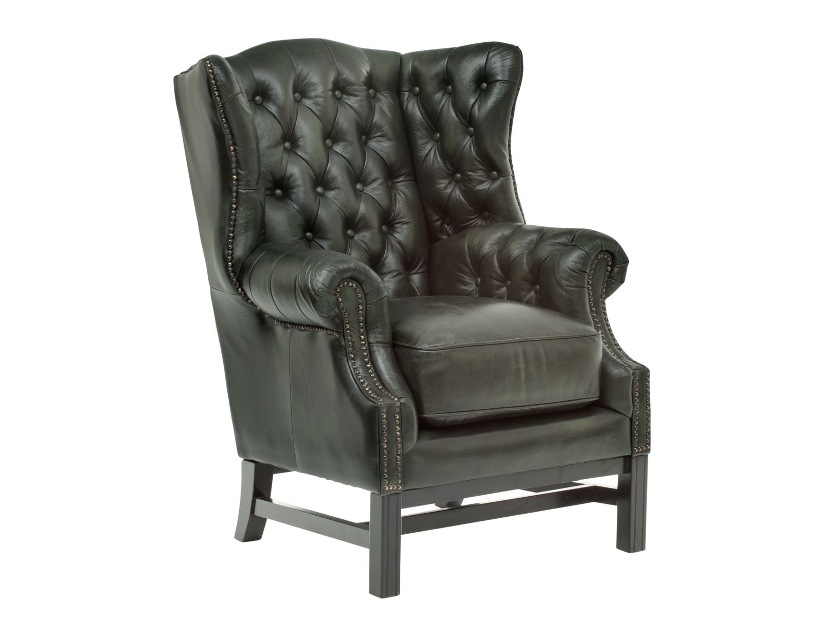 Ohrensessel Chesterfield Kingsfield Echtleder grün Ohrensessel Chesterfield Kingsfield Echtleder grün 89x104x79 Schrägansicht