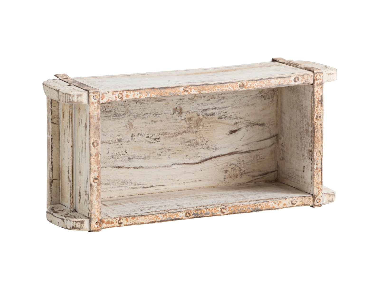 Dekokiste Ziegelform weiss Dekokiste Ziegelform weiss Holz - Altholz 33x15x10 Schrägansicht