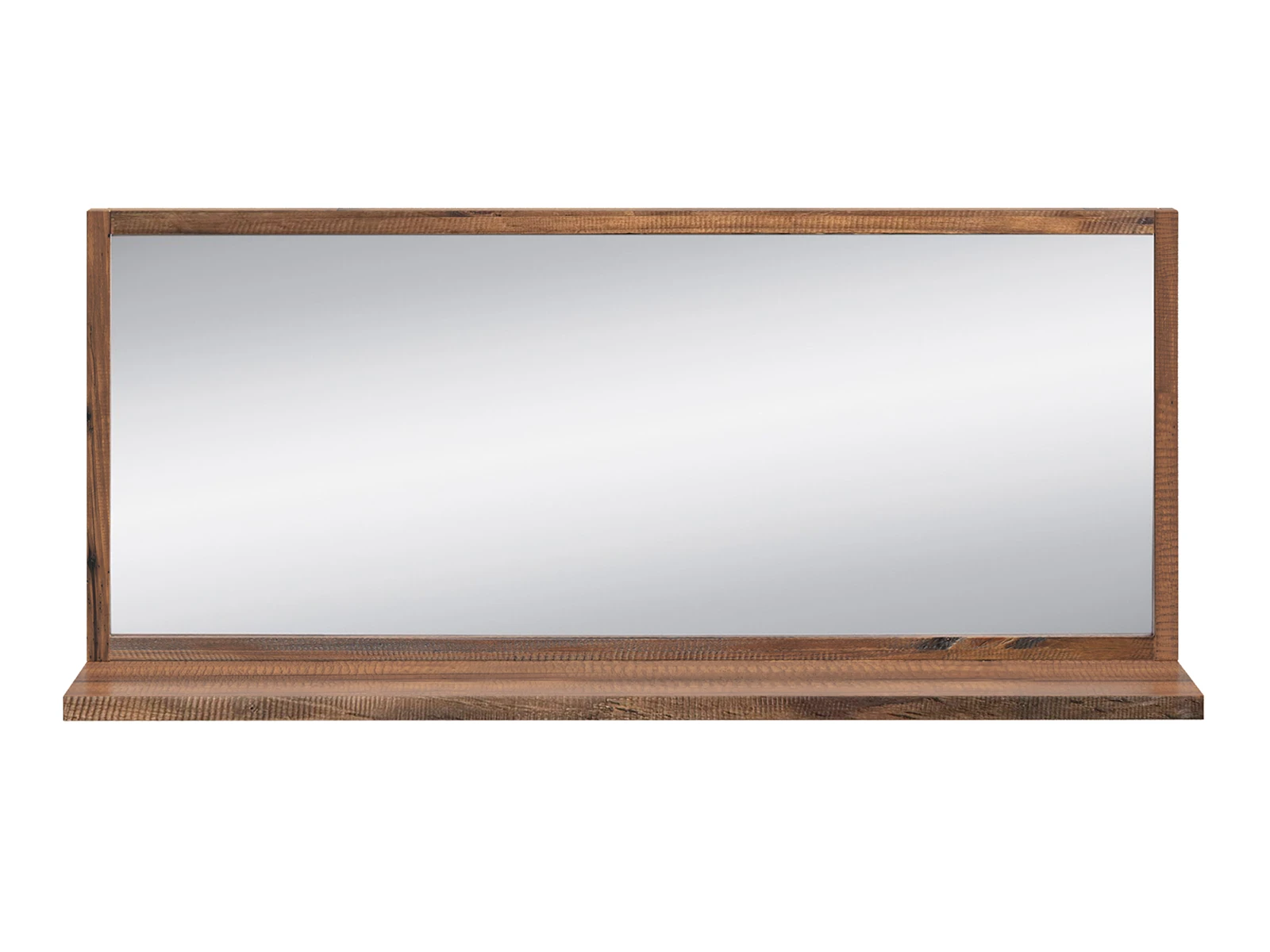 Spiegel Sydney 138×60 cm aus lackierter Pinie mit 3 cm Rahmen, braun – rechteckiger Wandspiegel (Freisteller Frontansicht) Freisteller Frontansicht: 2-tlg. Badset „Sydney“ aus dunkel lackierter Pinie mit rechteckigem Spiegel und integrierter Ablage