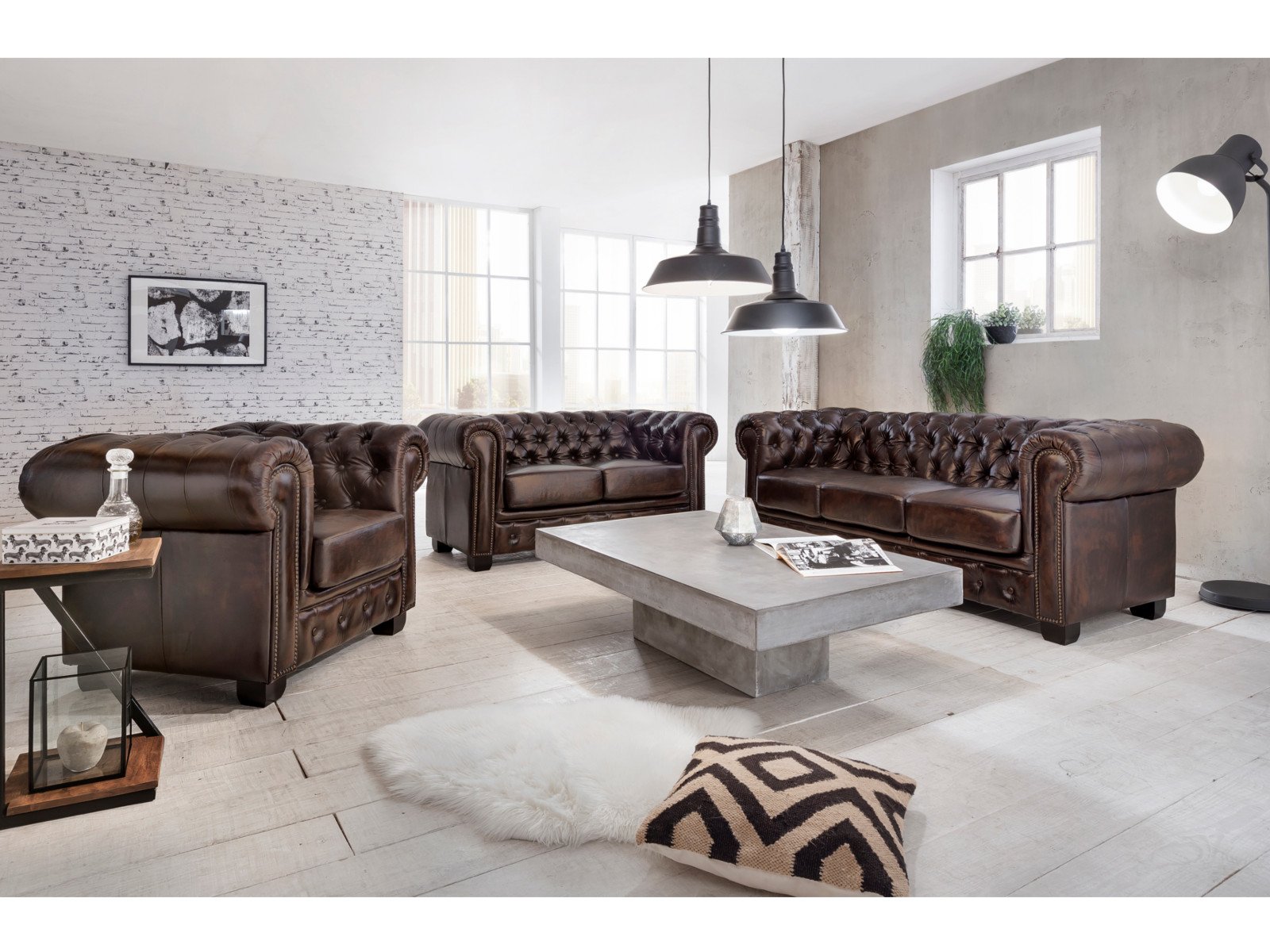 Chesterfield Sofa Garnitur Braun Chesterfield Sofa Garnitur Braun Echtleder 210x72x90