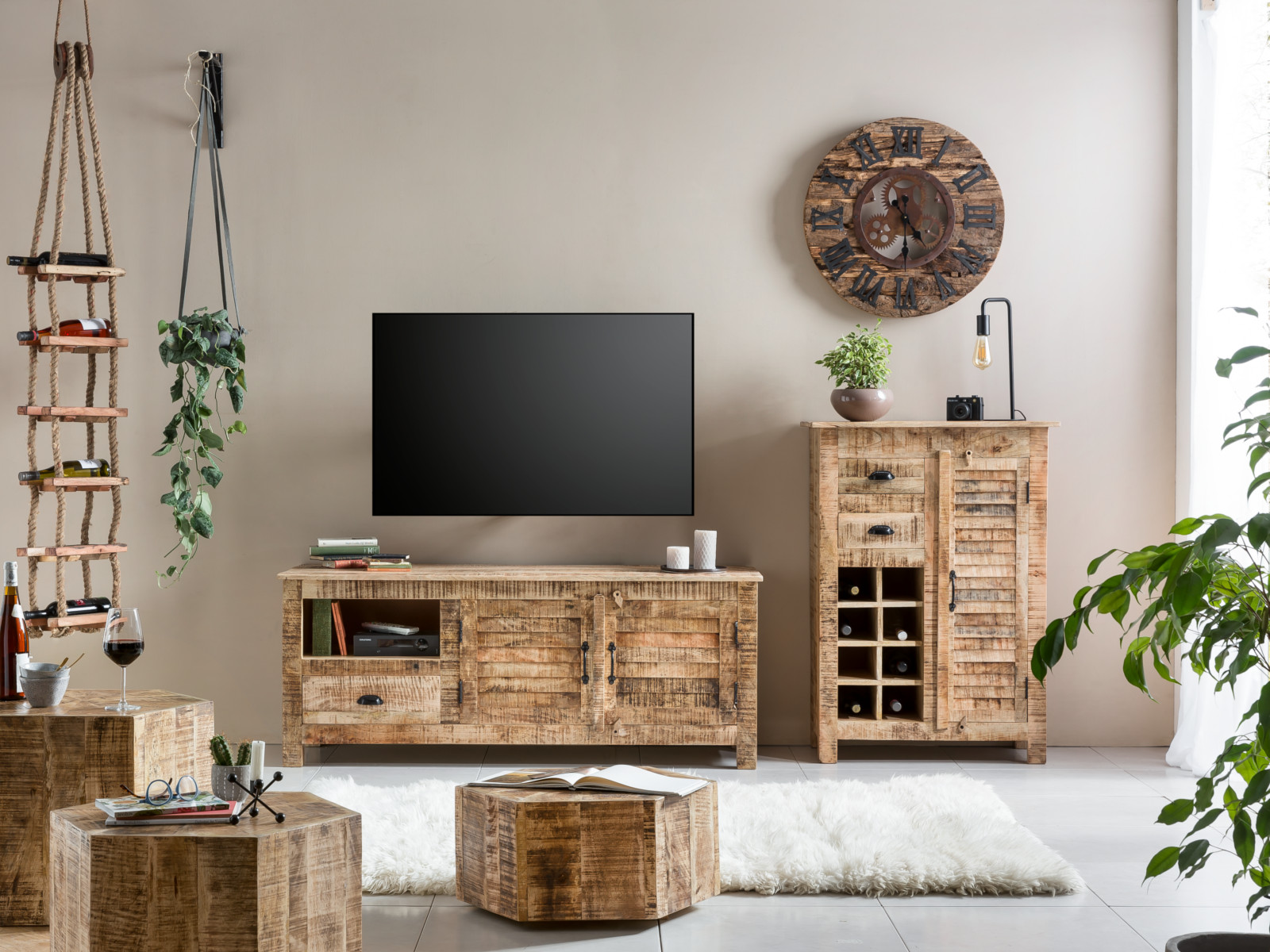 TV-Bank Caribou Holz - Mango 150x60x50