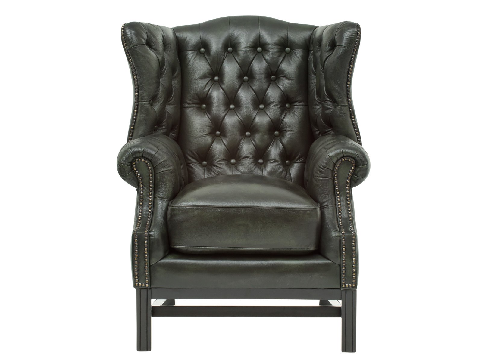 Ohrensessel Chesterfield Kingsfield Echtleder grün 89x104x79 Frontansicht