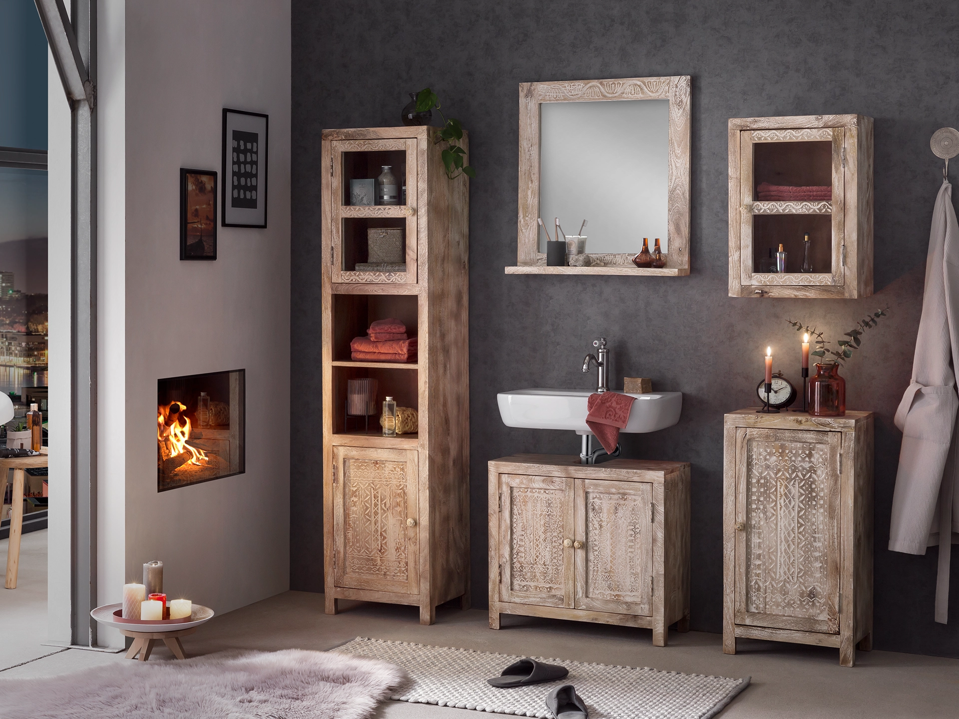 Ambienteaufnahme des Möbelstücks 'Bitna' in modernem Holzdesign im Wohnraum, neutral dekoriert